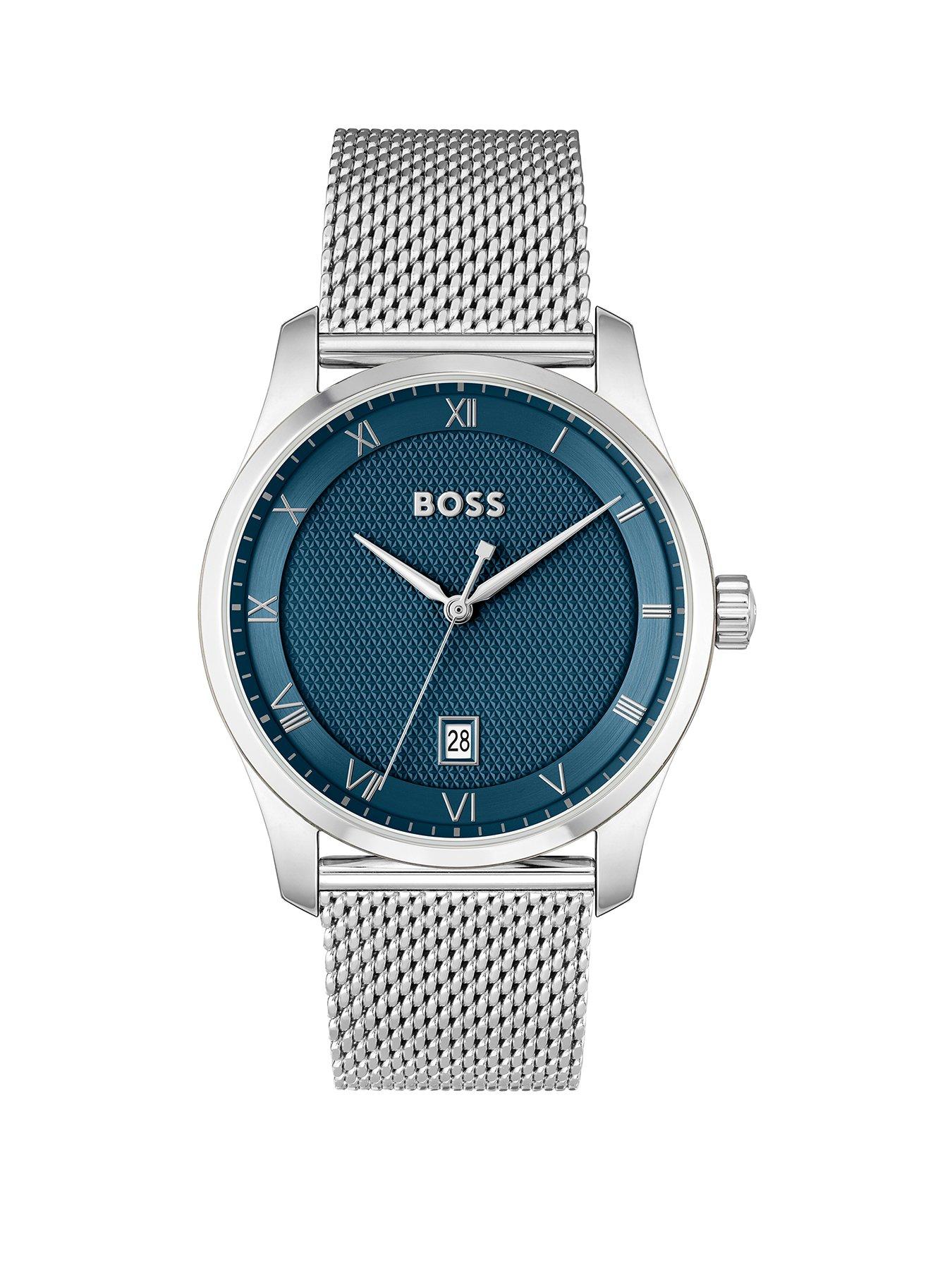 Product photograph of Boss Gents Boss Principle Stainless Steel Mesh Watch from very.co.uk