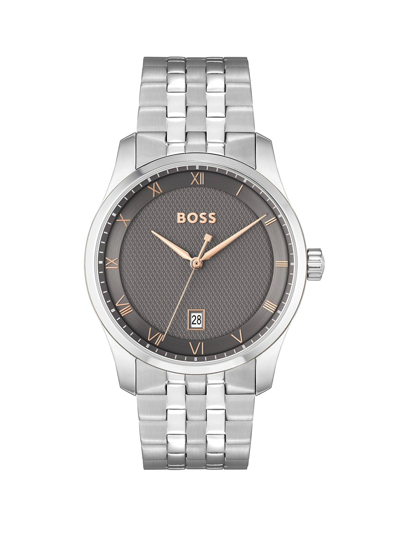 Product photograph of Boss Gents Boss Principle Stainless Steel Mesh Watch With Grey Dial from very.co.uk