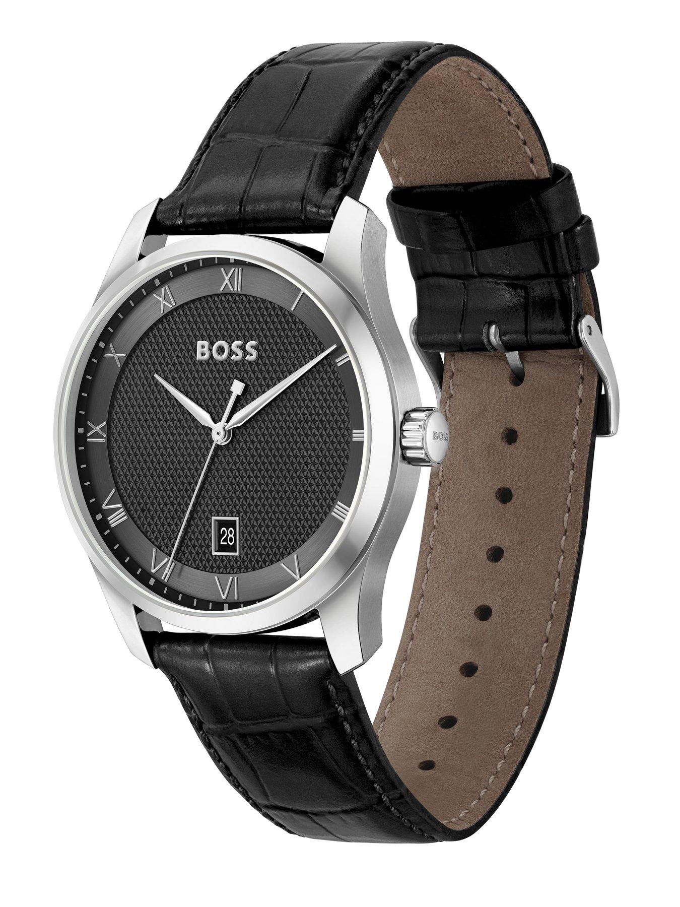 BOSS Gents Principle Black Leather Strap Watch Very