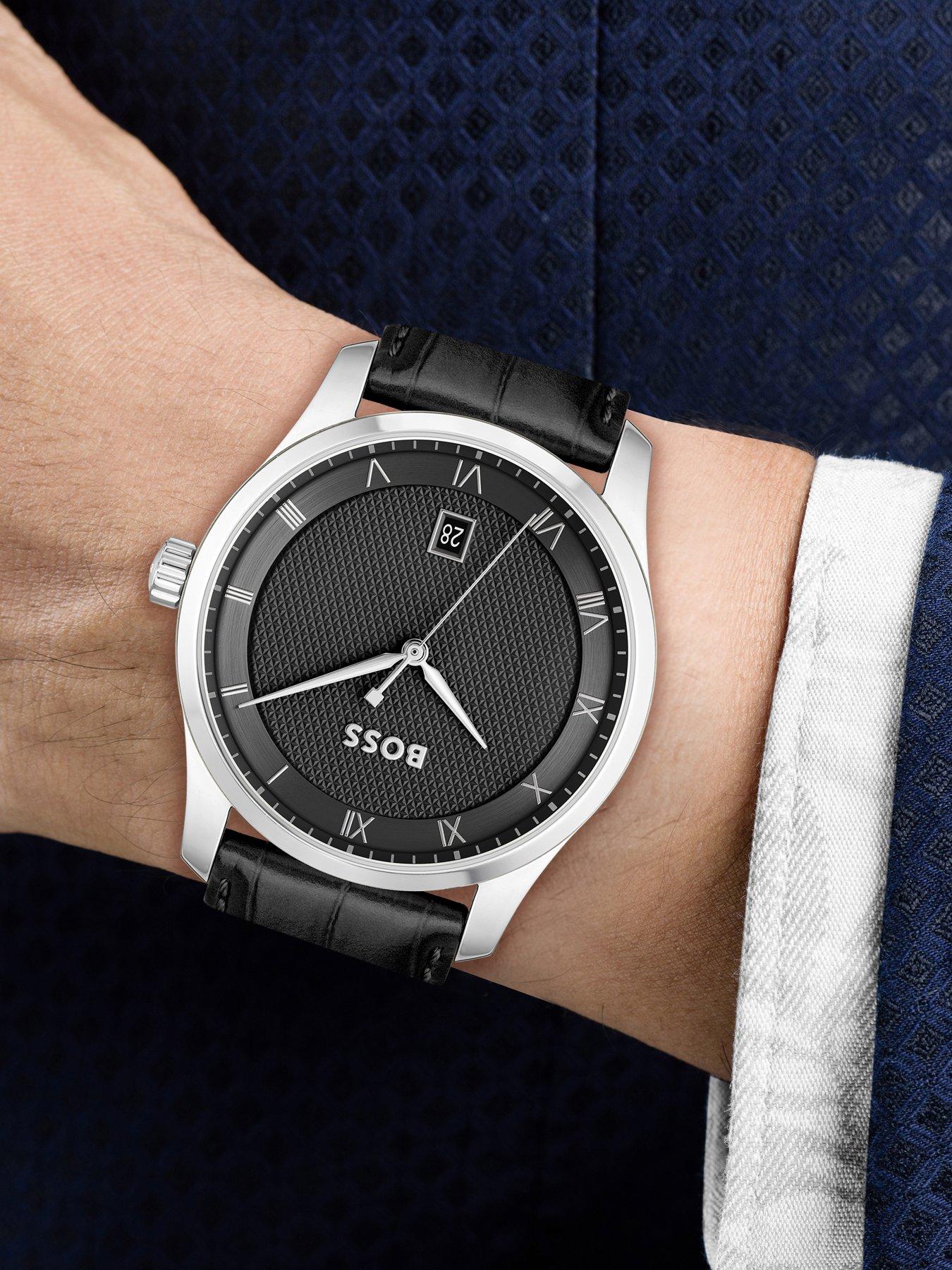 BOSS Gents Principle Black Leather Strap Watch Very