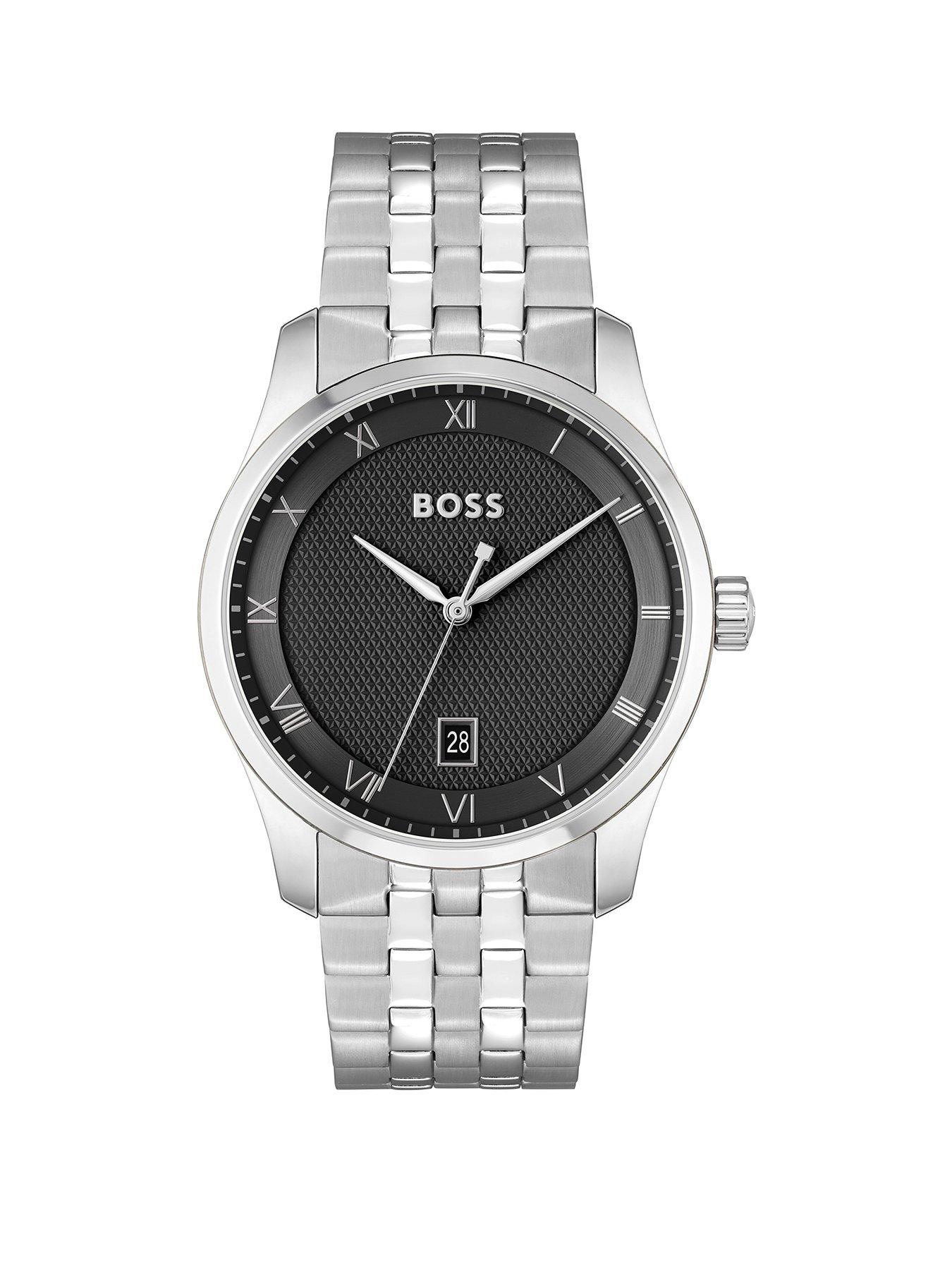 Product photograph of Boss Gents Boss Principle Black Dial Bracelet Watch from very.co.uk