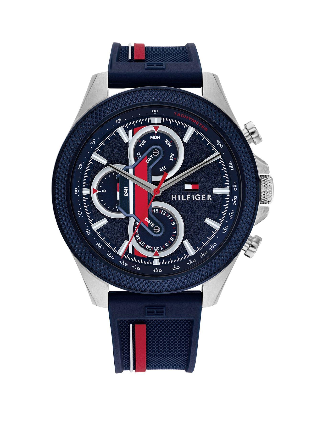Product photograph of Tommy Hilfiger Men S Watch With A Blue Silicone Strap from very.co.uk