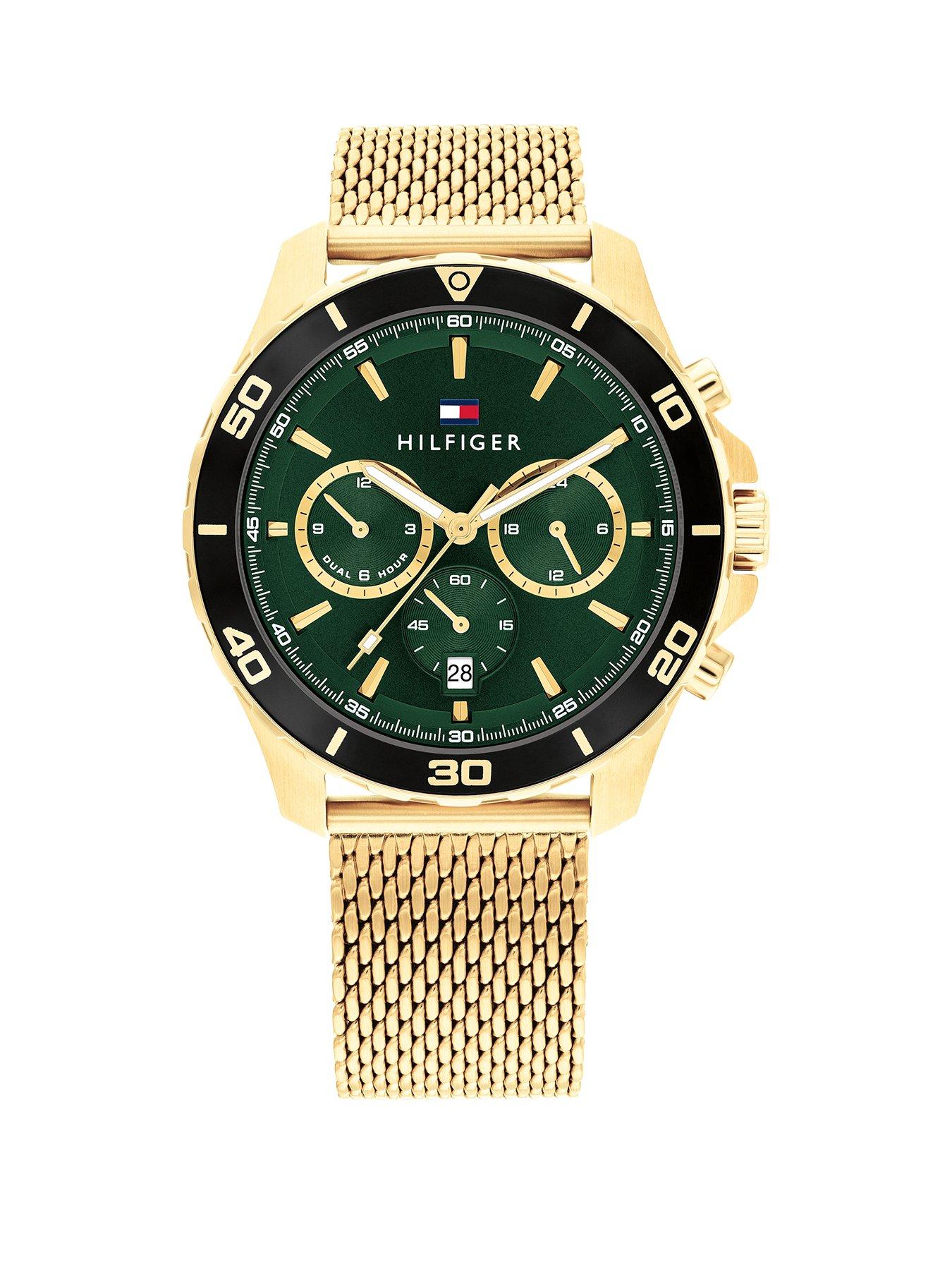 Product photograph of Tommy Hilfiger Men S Gold Plated Mesh Watch from very.co.uk