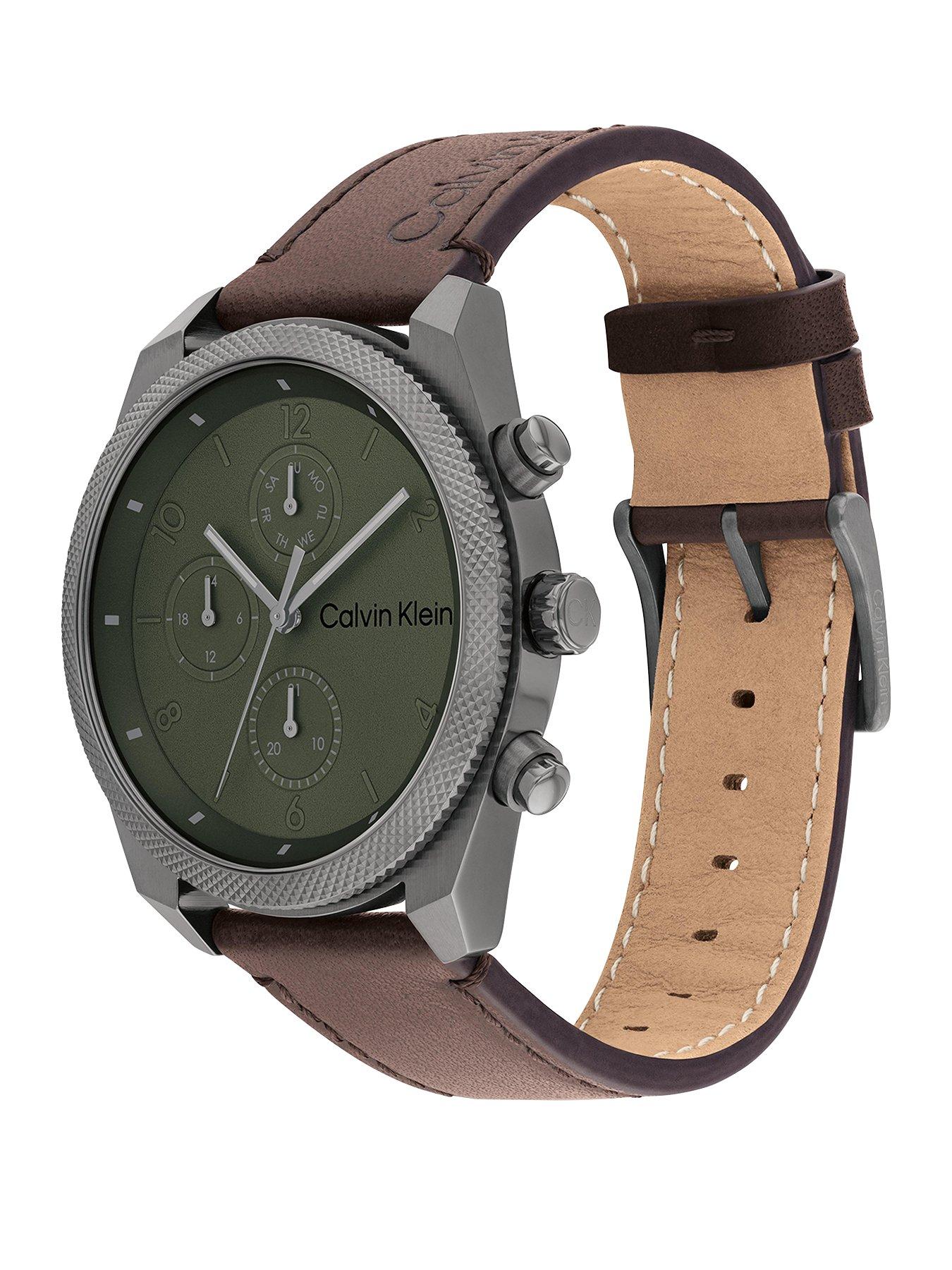 Calvin klein men's watch leather strap hot sale