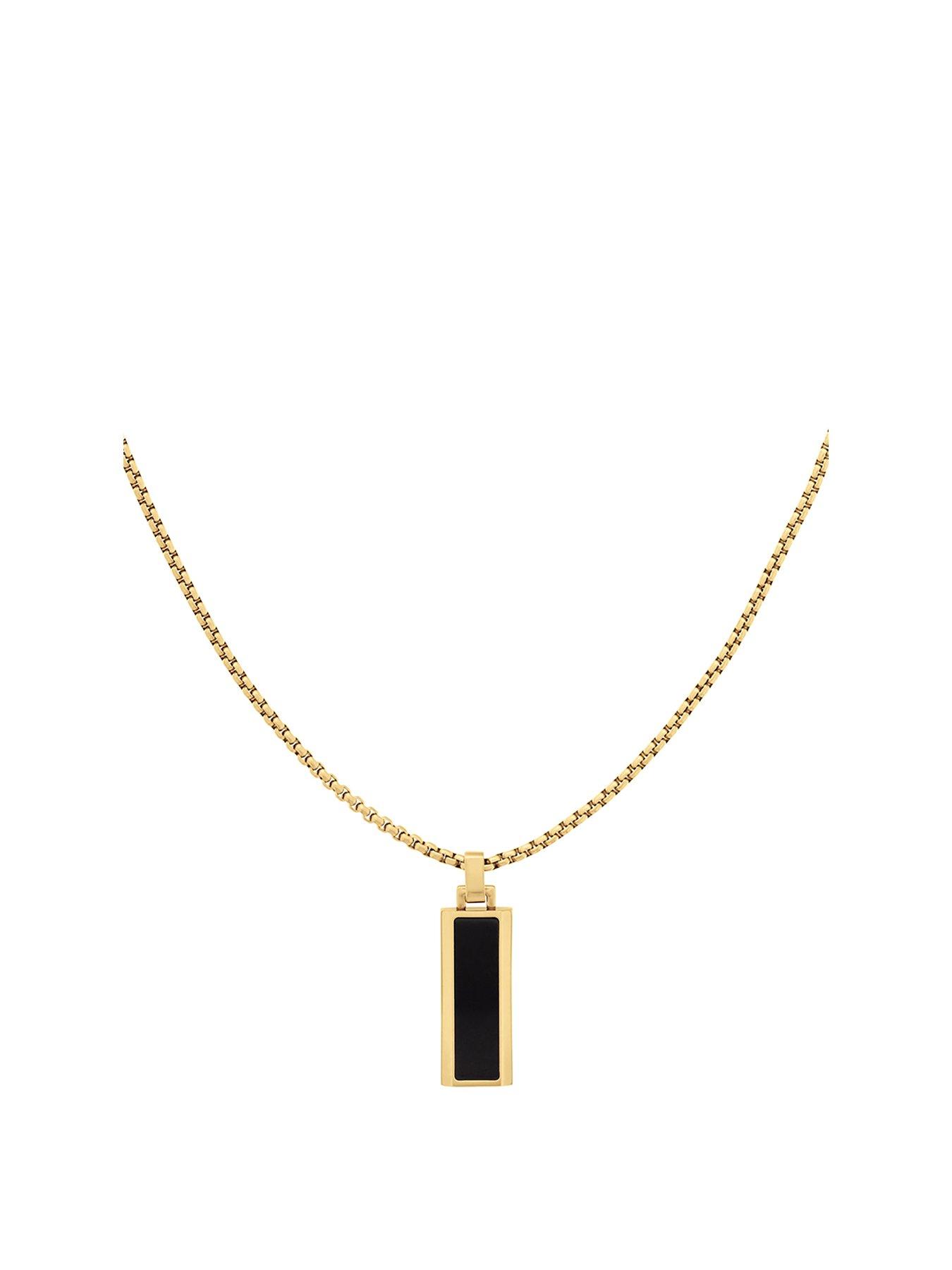 Product photograph of Tommy Hilfiger Men S Gold Plated Onyx Stone Necklace from very.co.uk