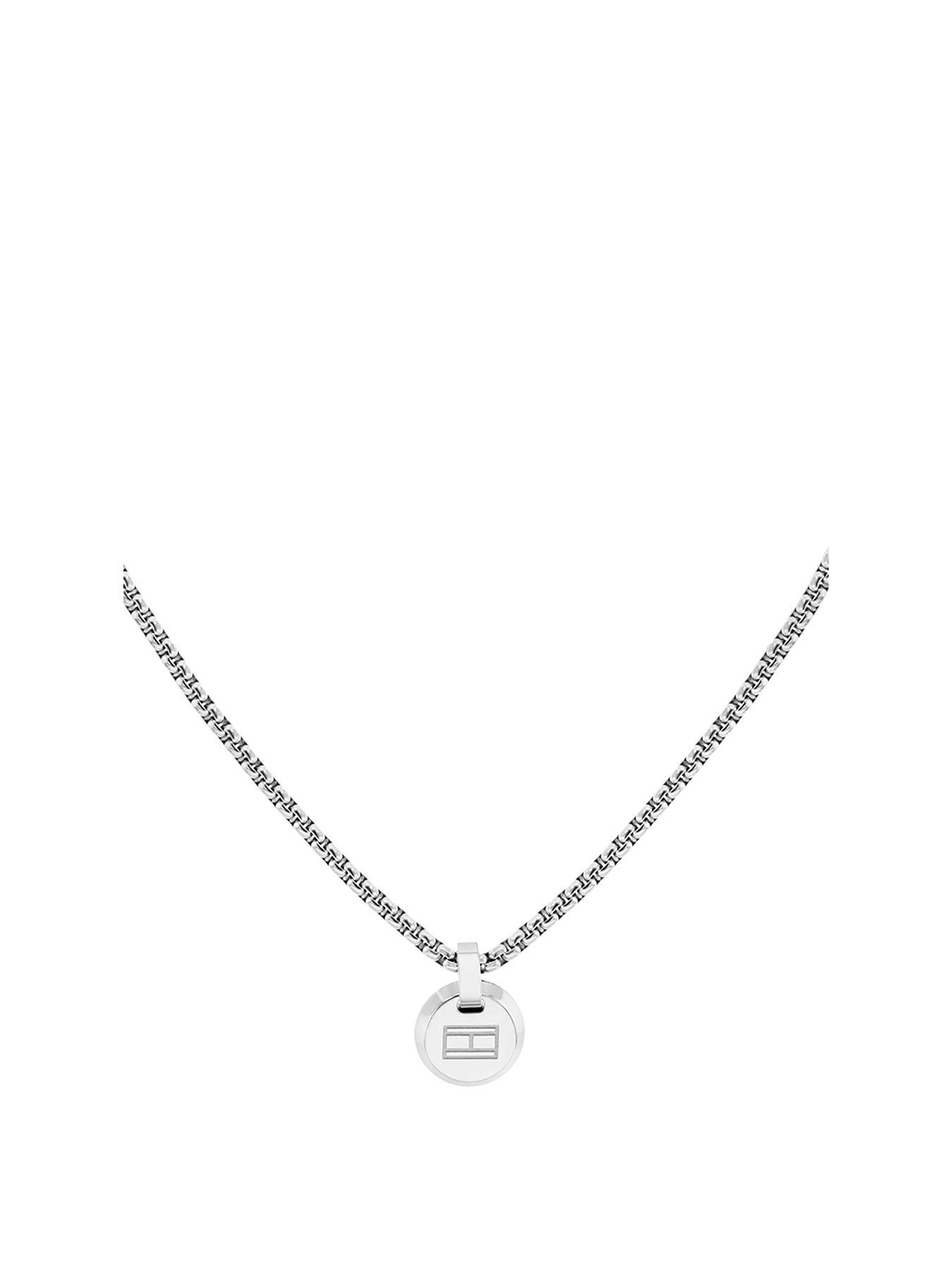 Tommy hilfiger neck chain deals with branded pendant in silver