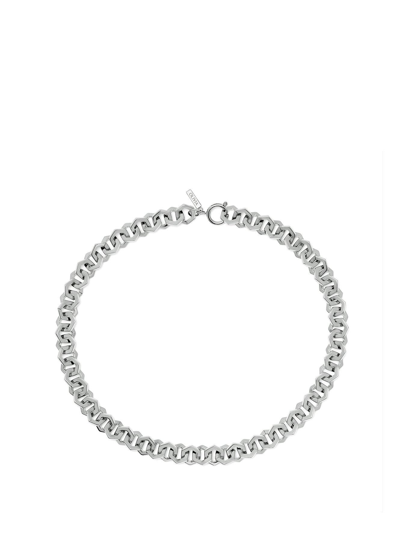 Product photograph of Olivia Burton Honeycomb Silver Link Necklace from very.co.uk