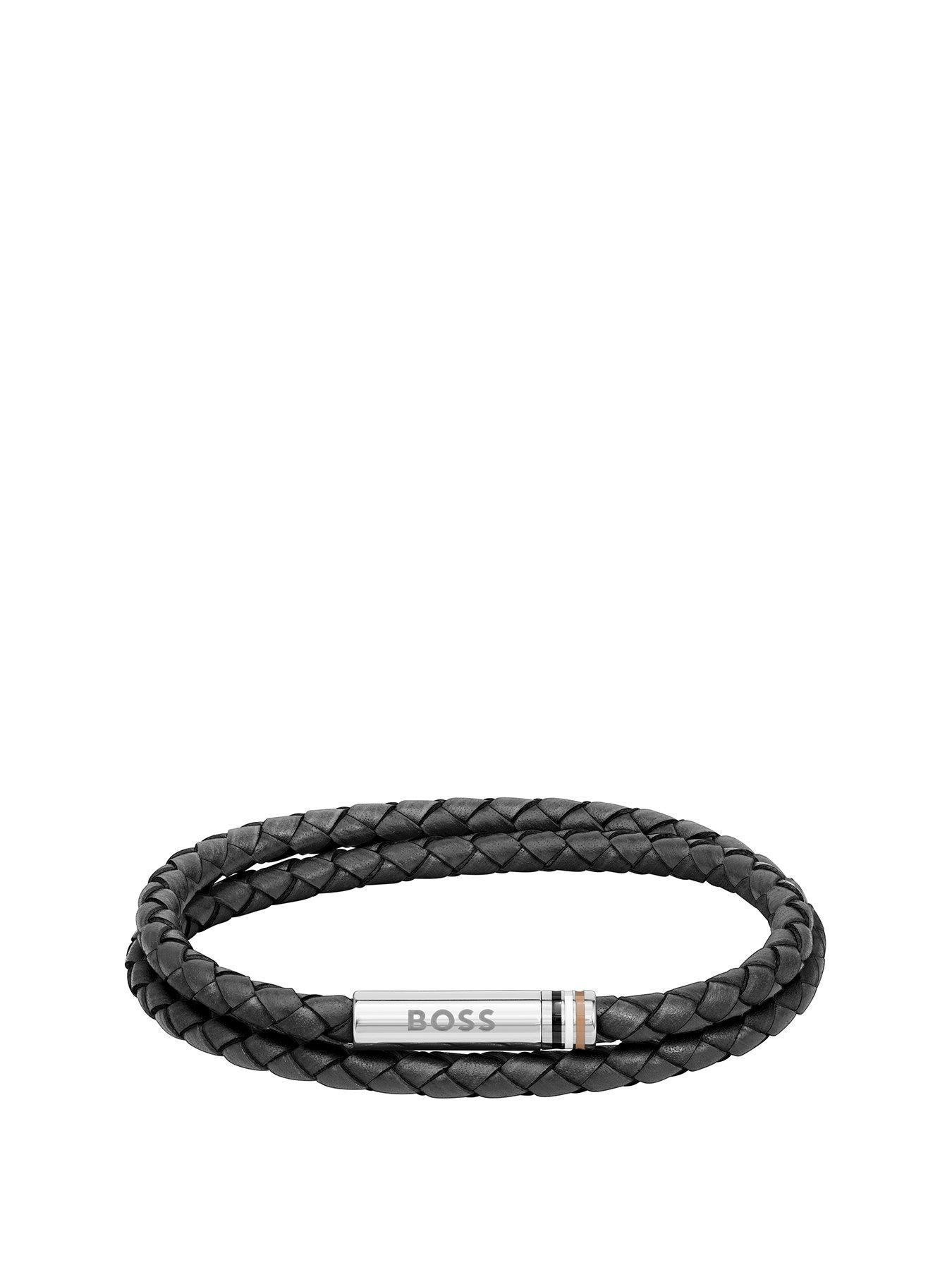 Product photograph of Boss Gents Boss Ares Black Double Wrap Leather Bracelet from very.co.uk