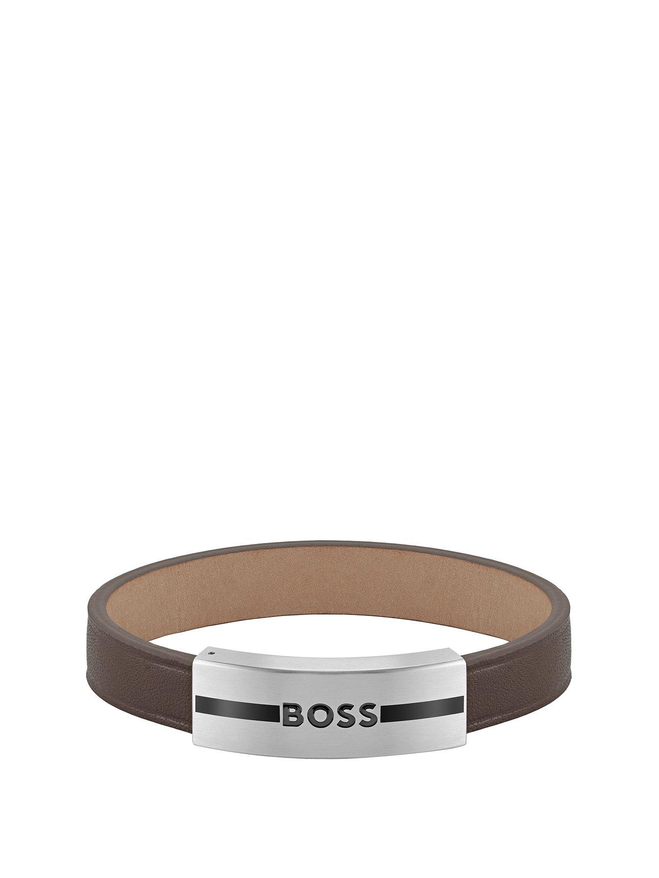 Product photograph of Boss Gents Boss Luke Brown Leather Strap Bracelet from very.co.uk