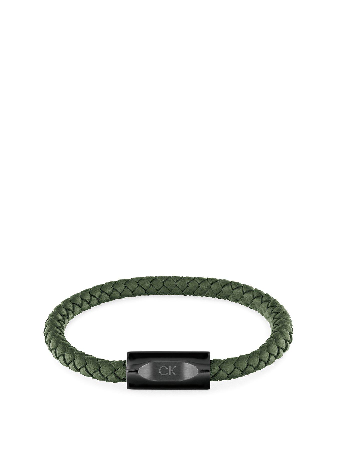 Product photograph of Calvin Klein Men S Calvin Klein Black Ip And Green Leather Bracelet from very.co.uk