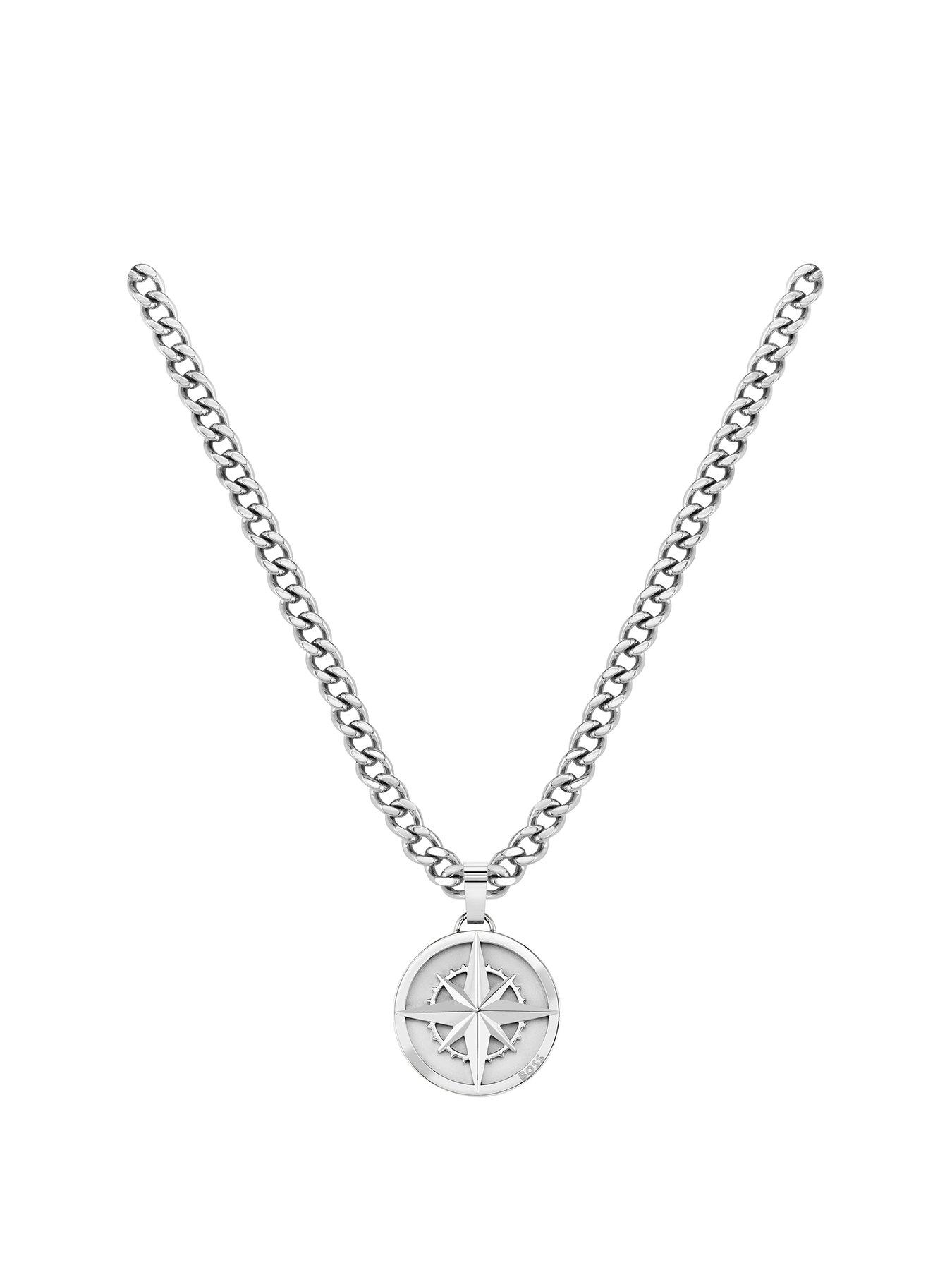 Product photograph of Boss Gents Stainless Steel Compass Necklace from very.co.uk