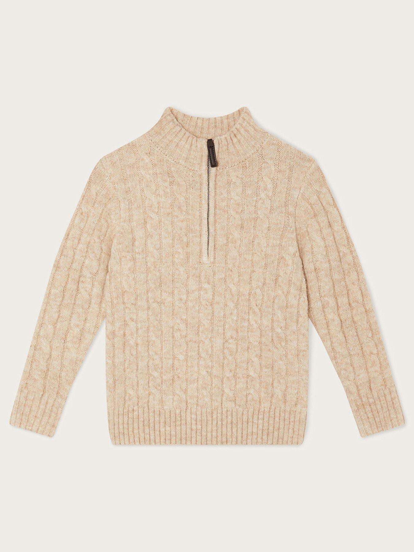 Monsoon Boys Cable Half Zip Knitted Jumper - Stone | very.co.uk