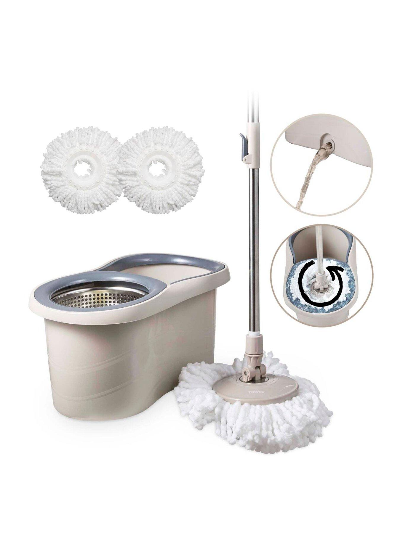 Tower Classic Spin Mop with Stainless Steel Wringer and Collapsible Handle