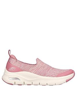 skechers arch fit two toned engineered knit stretch fit slip-on trainers - mauve