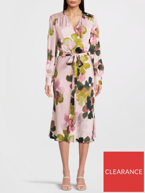 front image of ps-paul-smith-long-sleeve-floral-wrap-dress-powder-pink