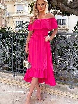 ax paris bardot cinched waist dress - pink