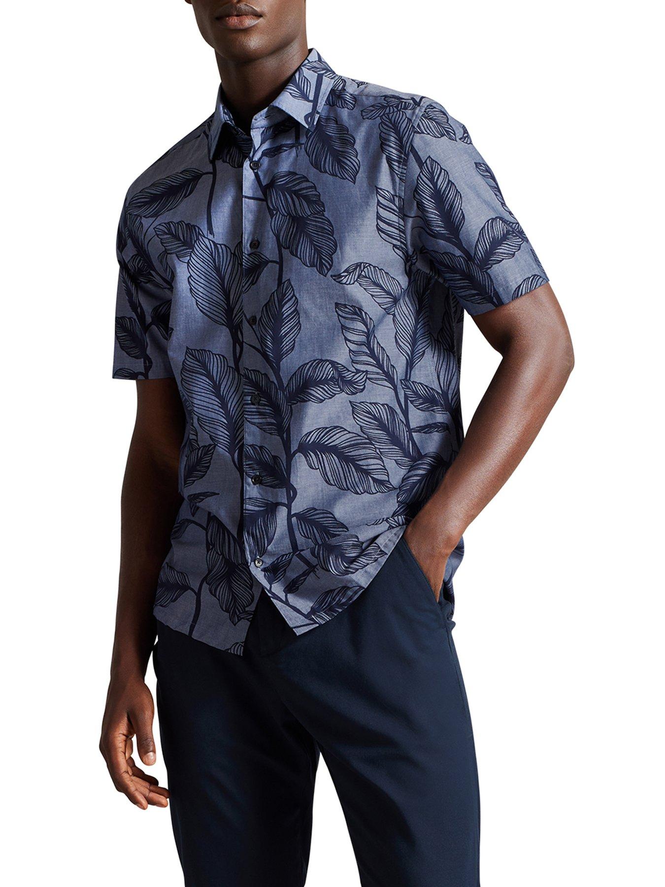 ted-baker-leaf-print-linen-short-sleeve-shirt-blue