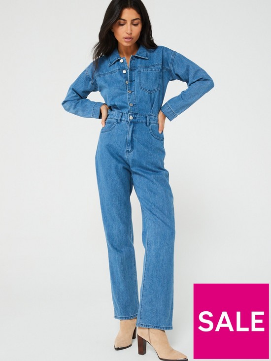 front image of in-the-style-denim-jumpsuit