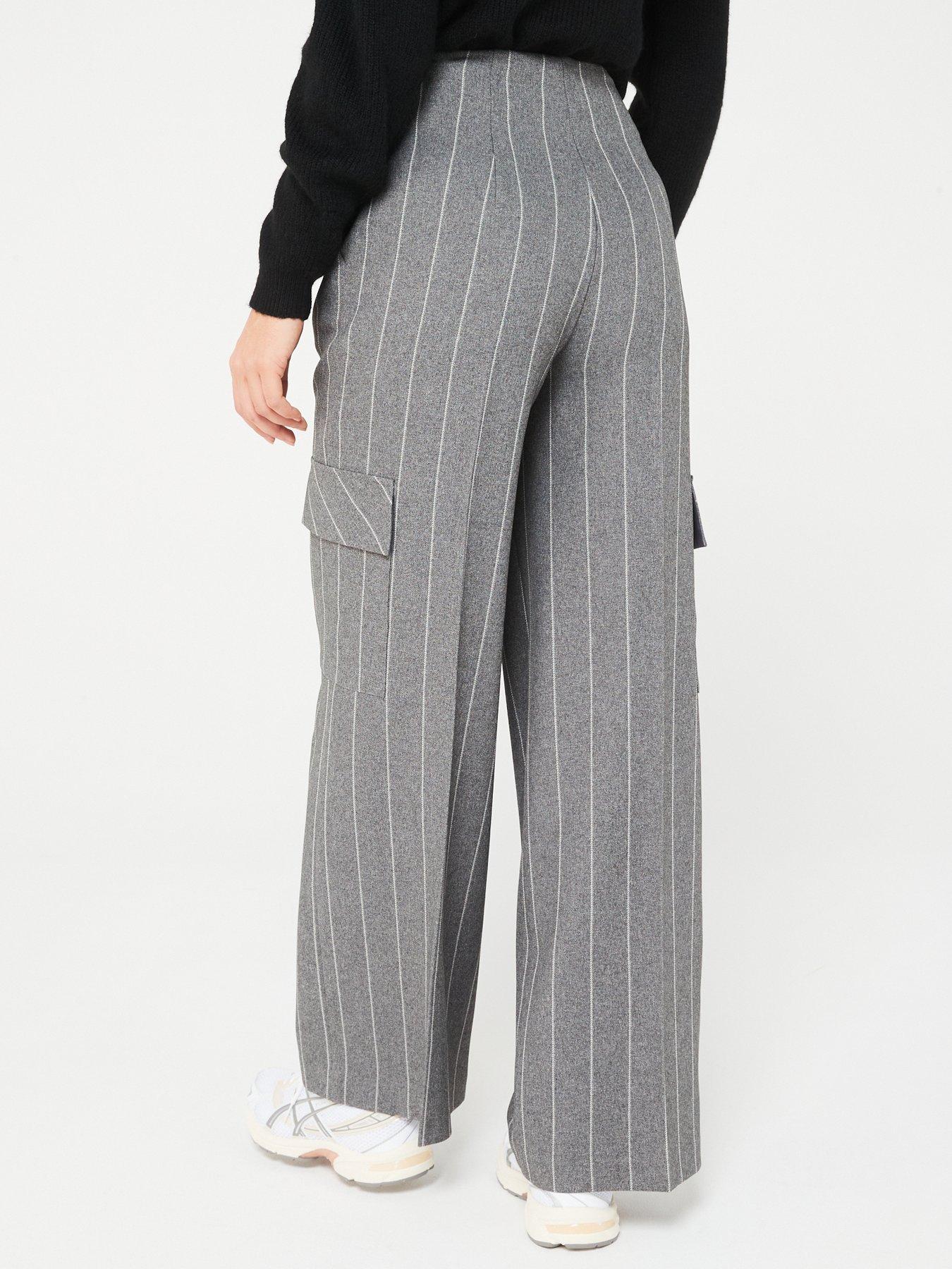 Image 2 of 6 of V by Very Wide Leg&nbsp;Pinstripe Cargo Trouser - Grey