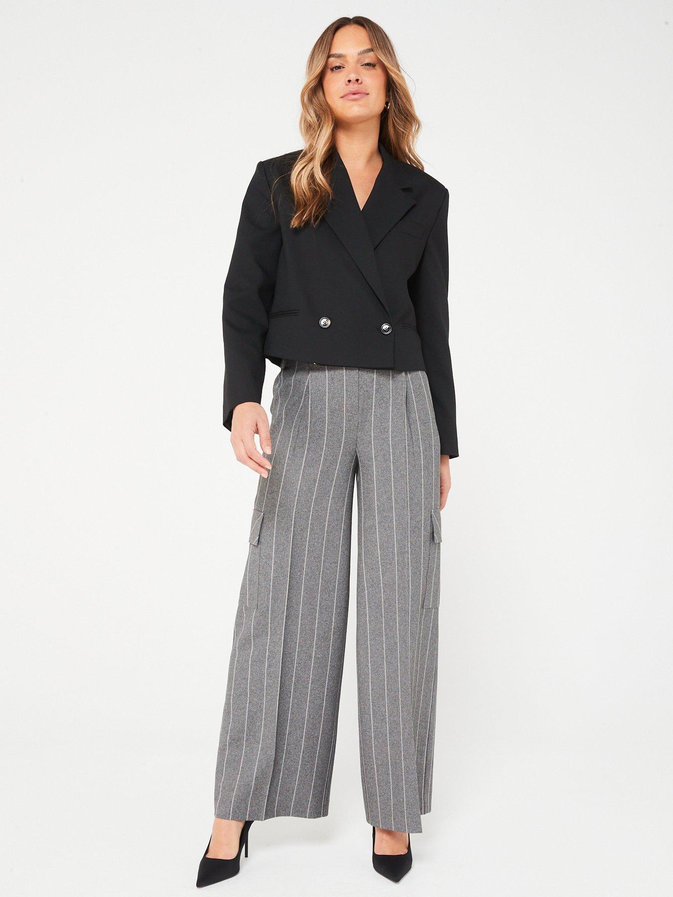 Image 3 of 6 of V by Very Wide Leg&nbsp;Pinstripe Cargo Trouser - Grey