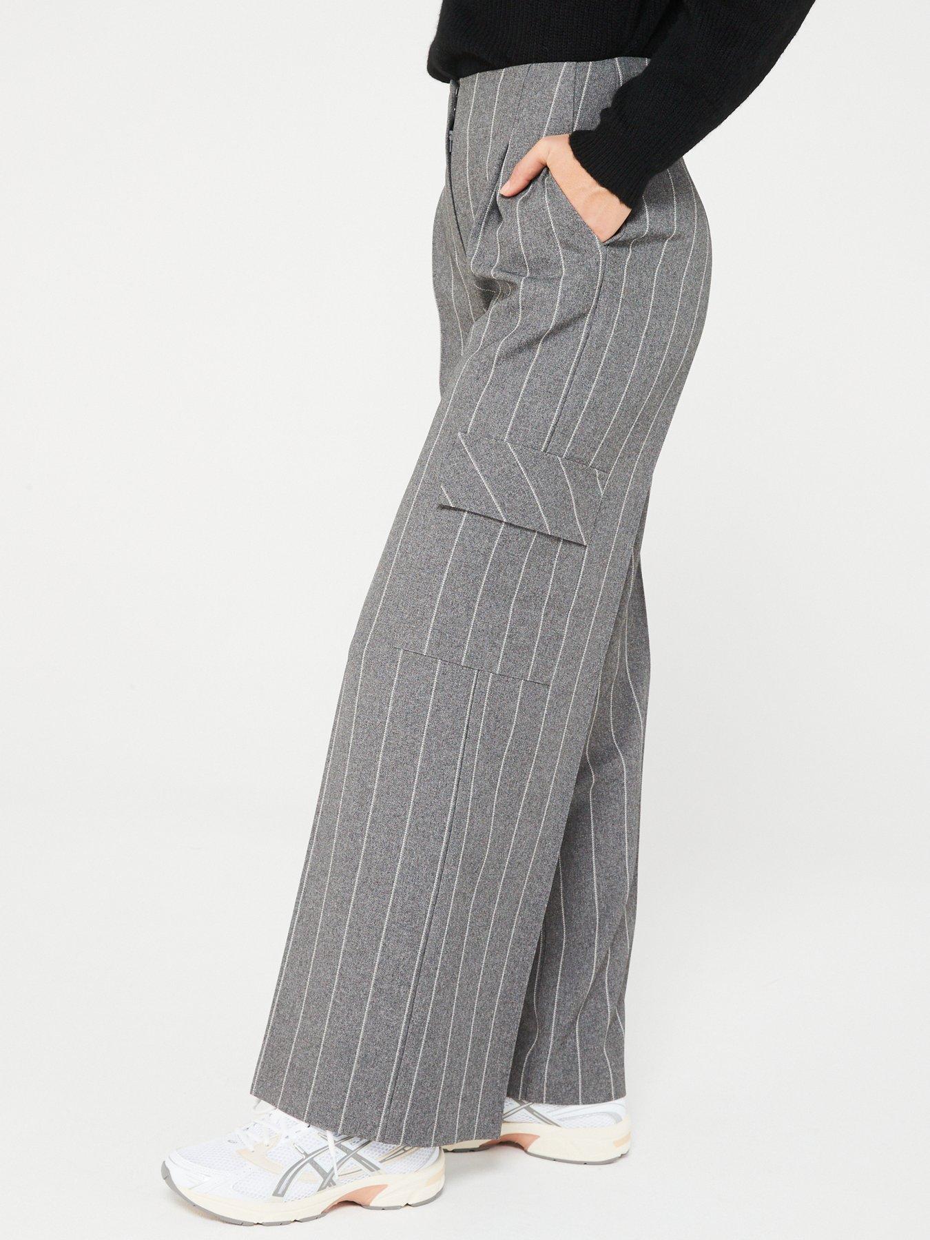 Image 4 of 6 of V by Very Wide Leg&nbsp;Pinstripe Cargo Trouser - Grey