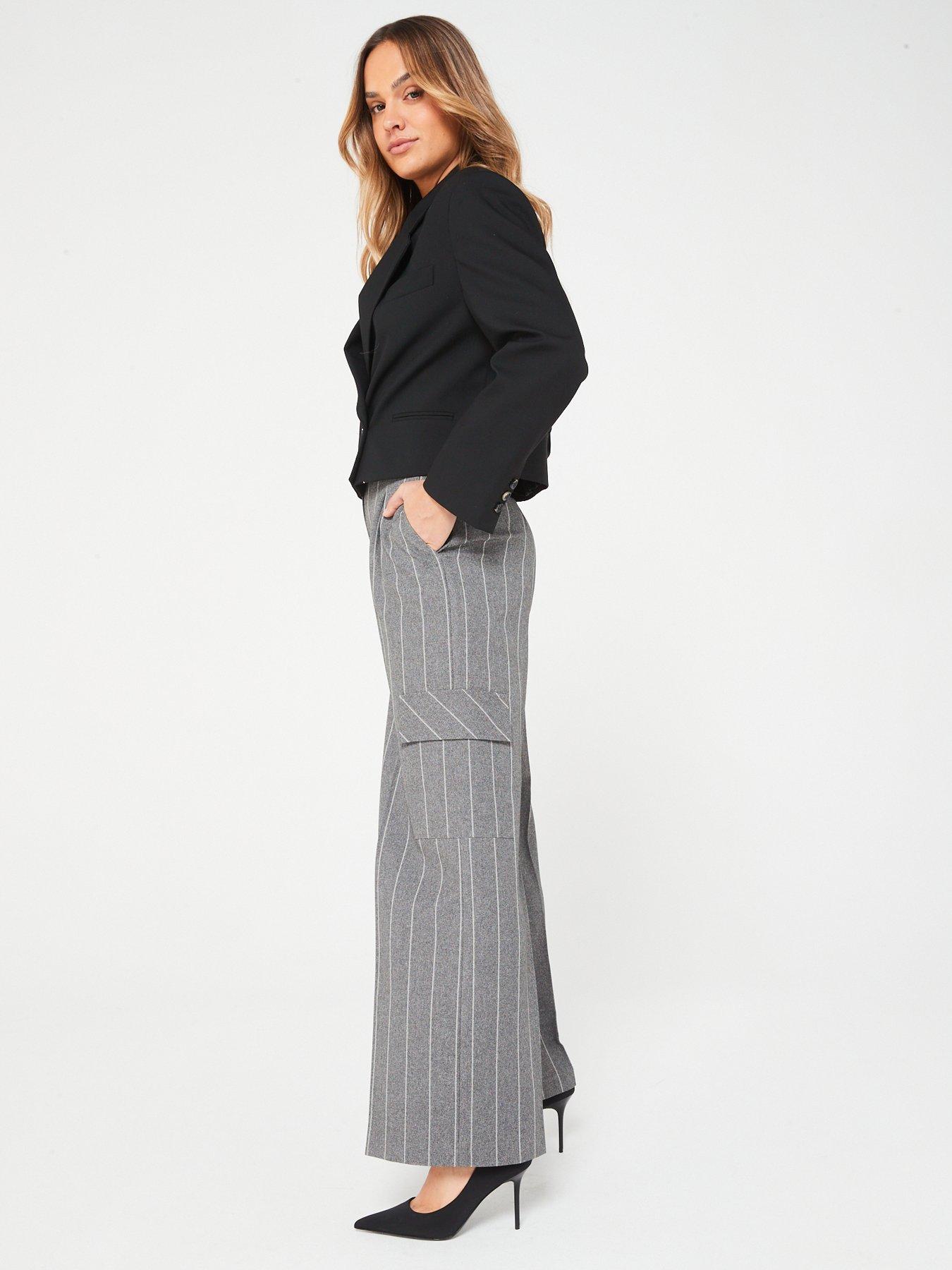 Image 5 of 6 of V by Very Wide Leg&nbsp;Pinstripe Cargo Trouser - Grey