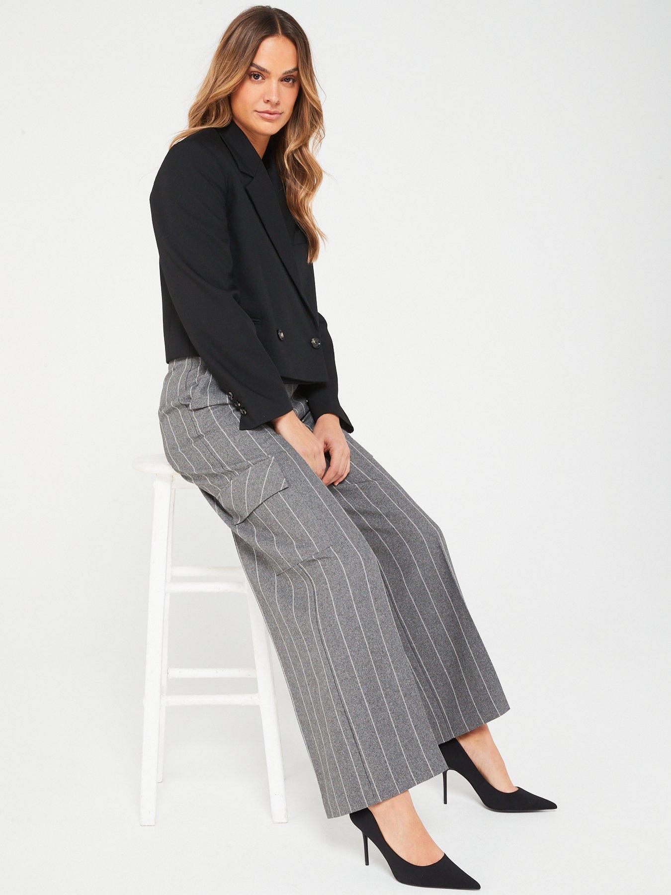 Image 6 of 6 of V by Very Wide Leg&nbsp;Pinstripe Cargo Trouser - Grey