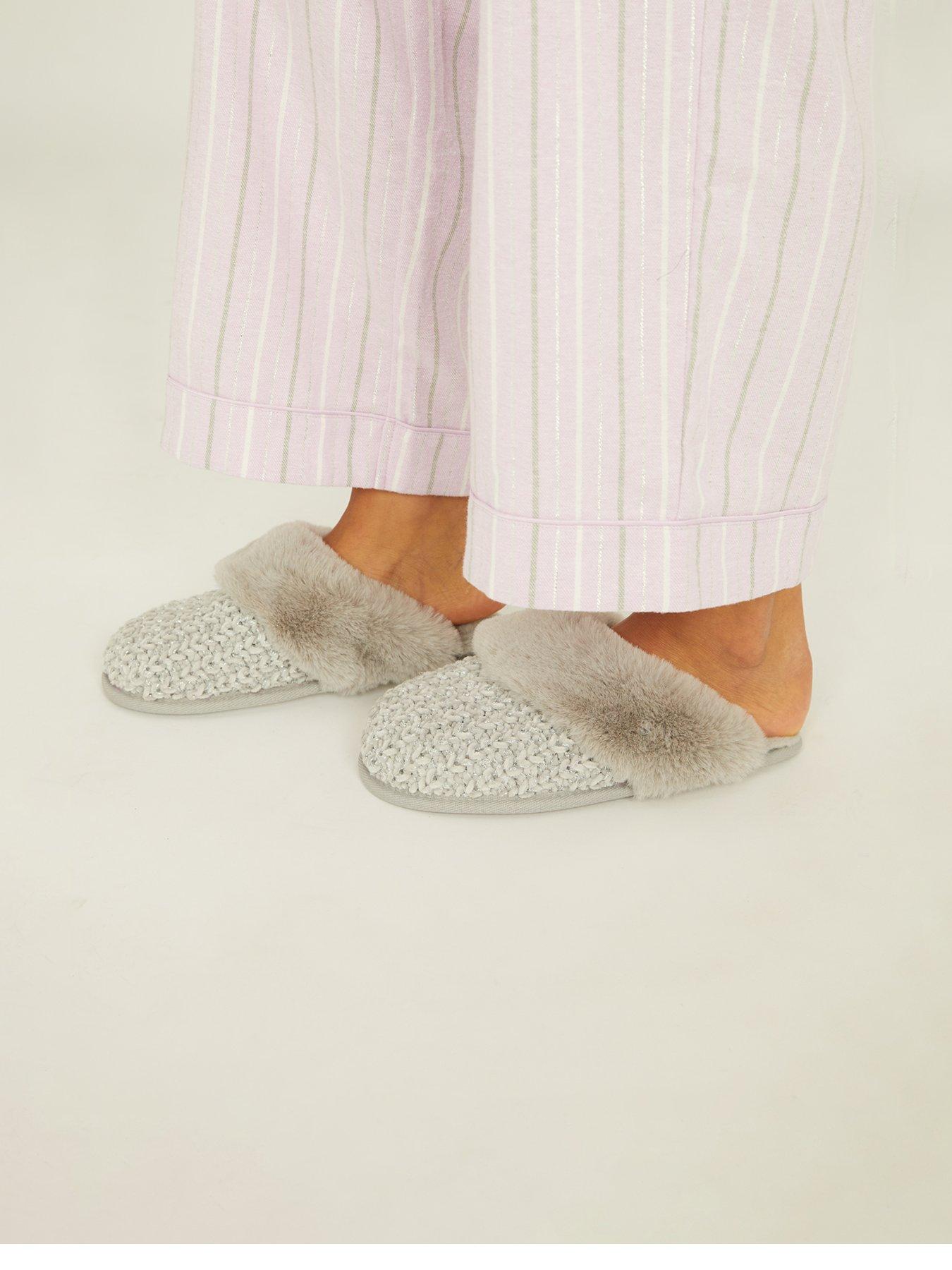 Boux Avenue Lurex Chenille Knit Mule Slipper Grey very