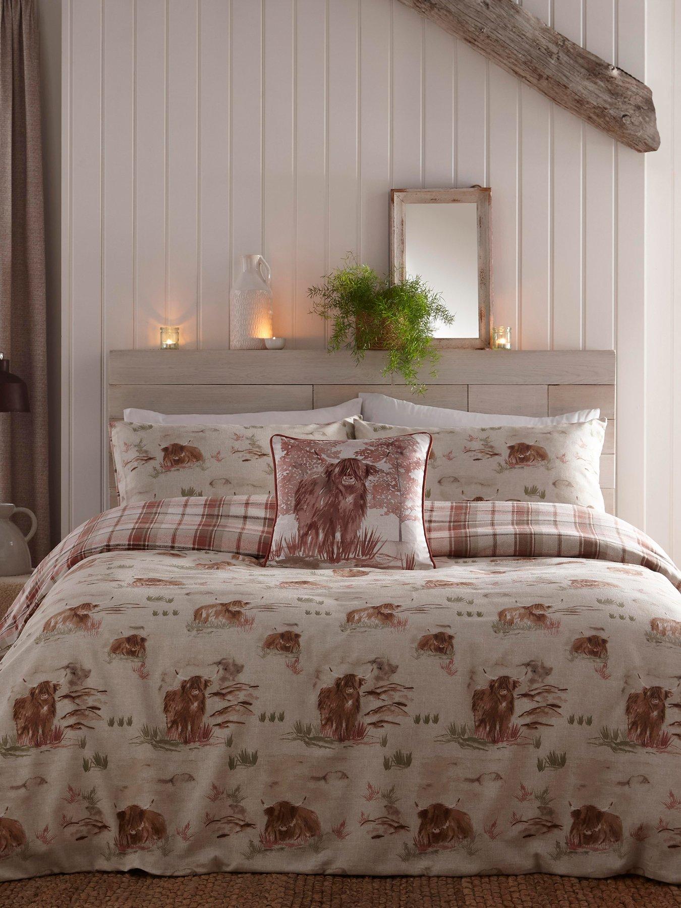 Product photograph of Dreams Drapes Hanson Highland Cow Brushed Cotton Duvet Set - Ks from very.co.uk