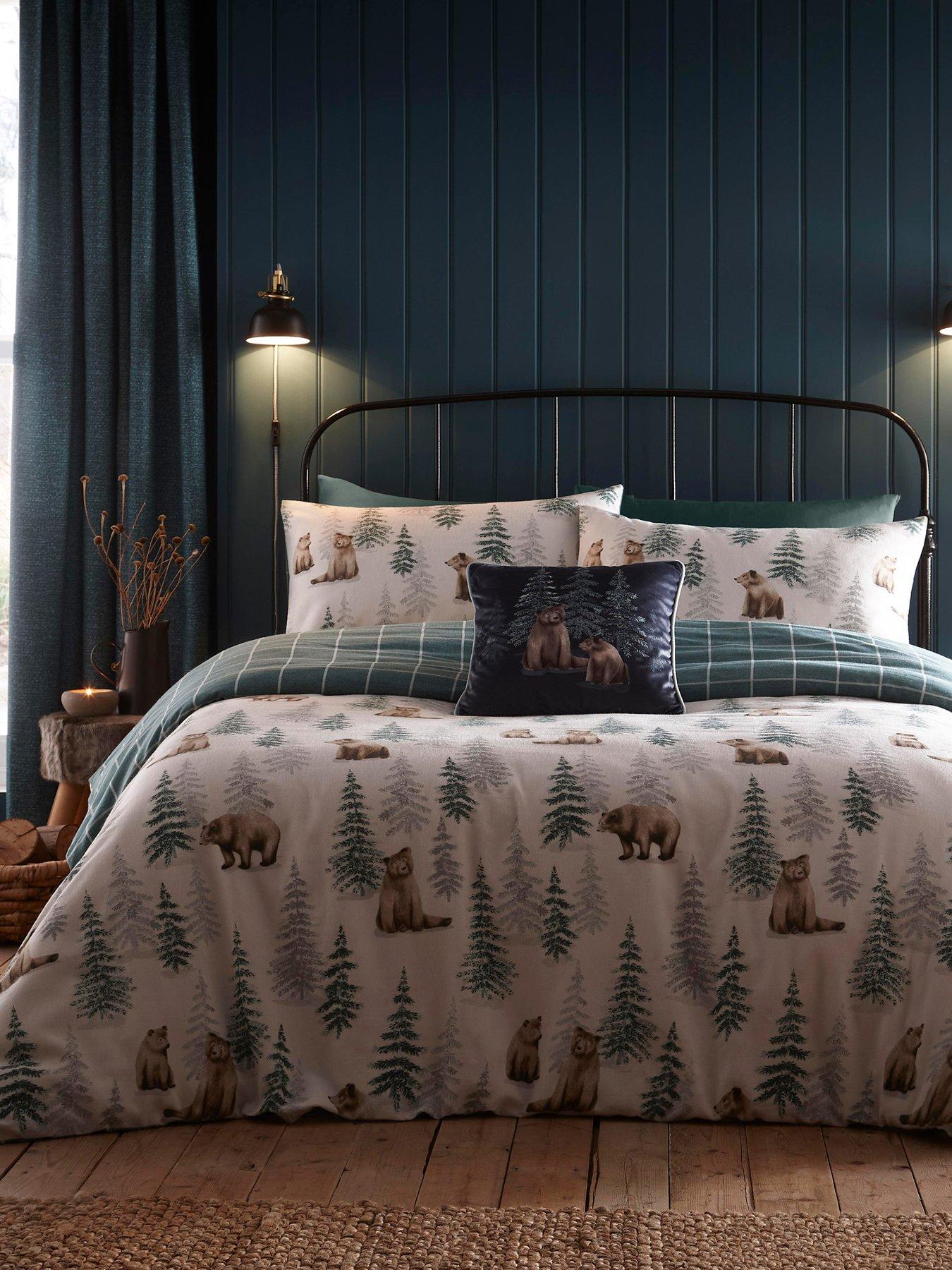 Product photograph of Dreams Drapes Bear Walks Brushed Cotton Duvet Cover Set - Teal from very.co.uk