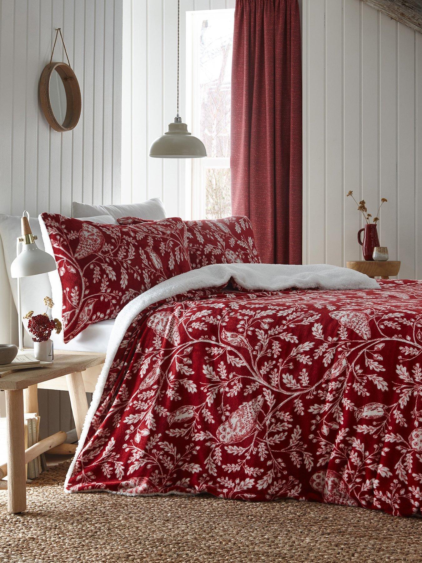 Product photograph of Dreams Drapes Woodland Owls Sherpa Duvet Cover Set - Red from very.co.uk