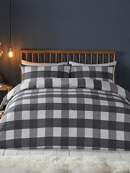 Product photograph of Fusion Gingham Seersucker Duvet Cover Set - Charcoal from very.co.uk