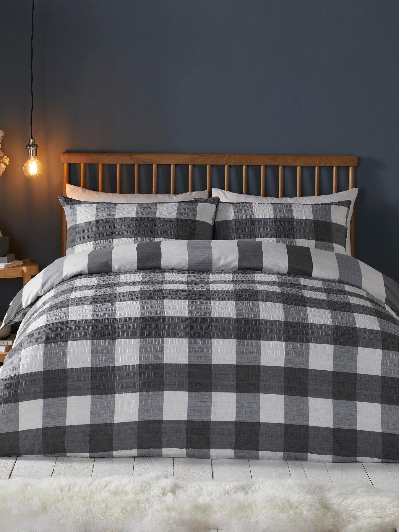 Fusion Gingham Seersucker Duvet Cover Set - Charcoal