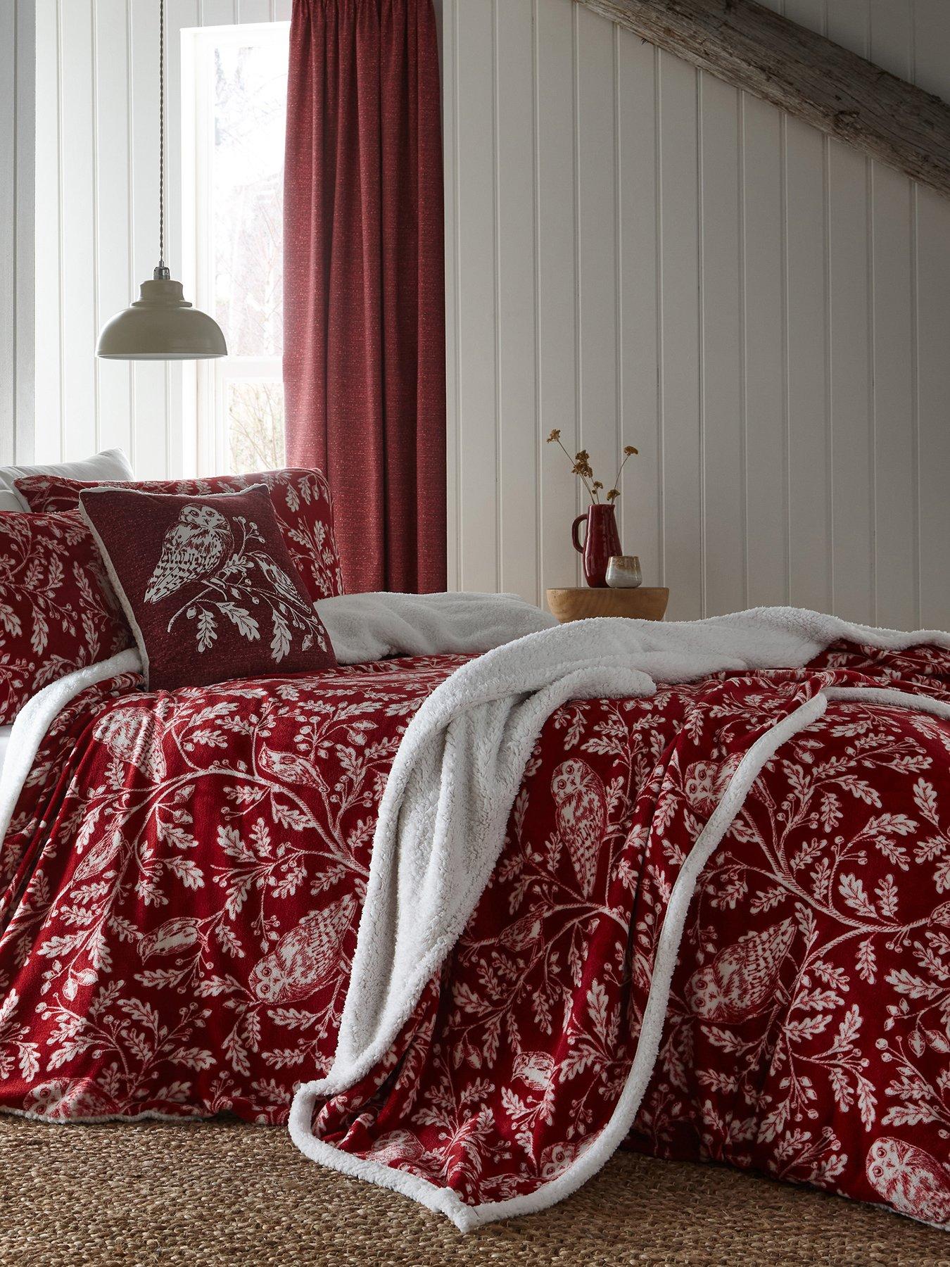 undefined Woodland Owls Red Sherpa Throw