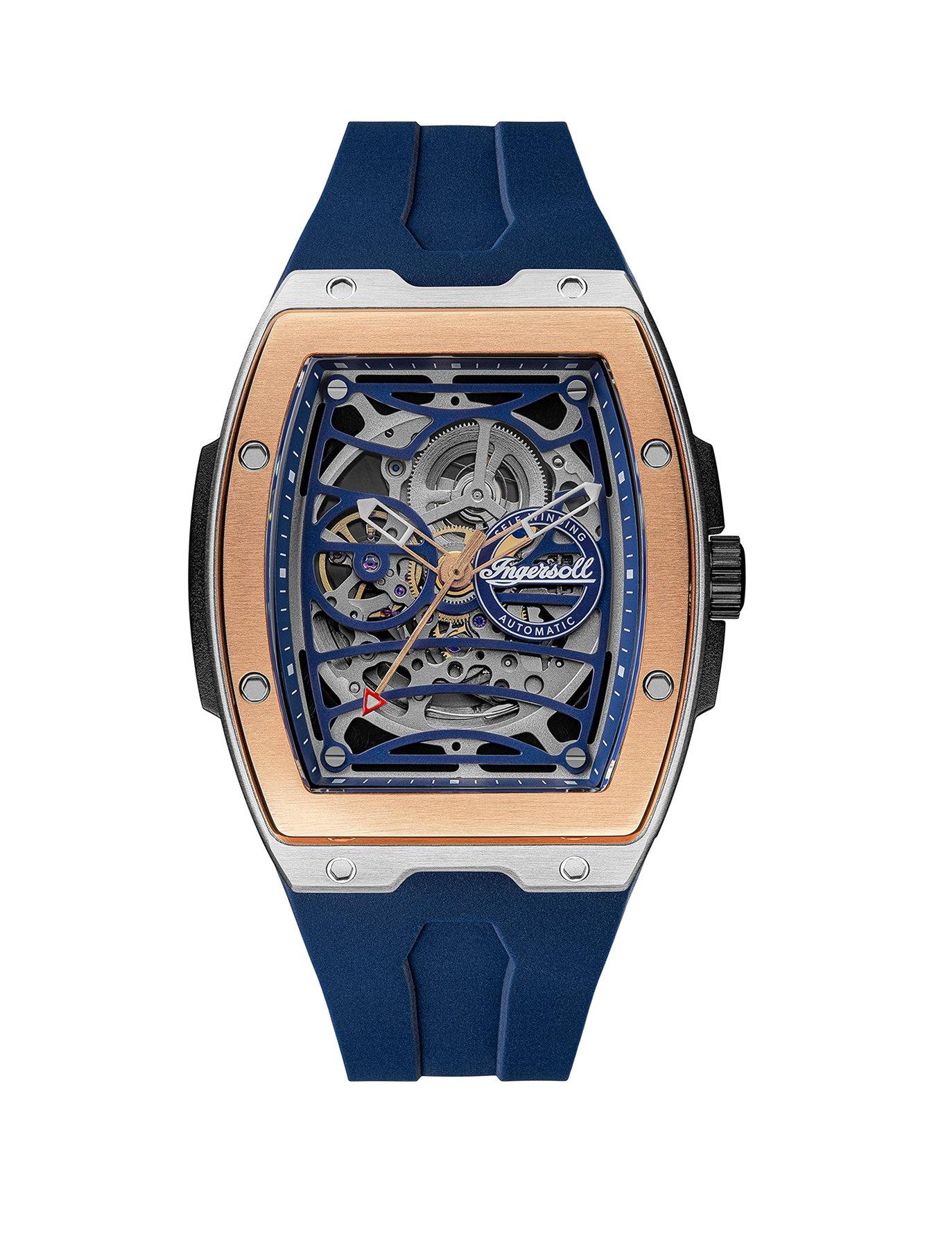 undefined 1892 The Challenger Automatic Mens Watch Blue Dial and Blue PU Strap