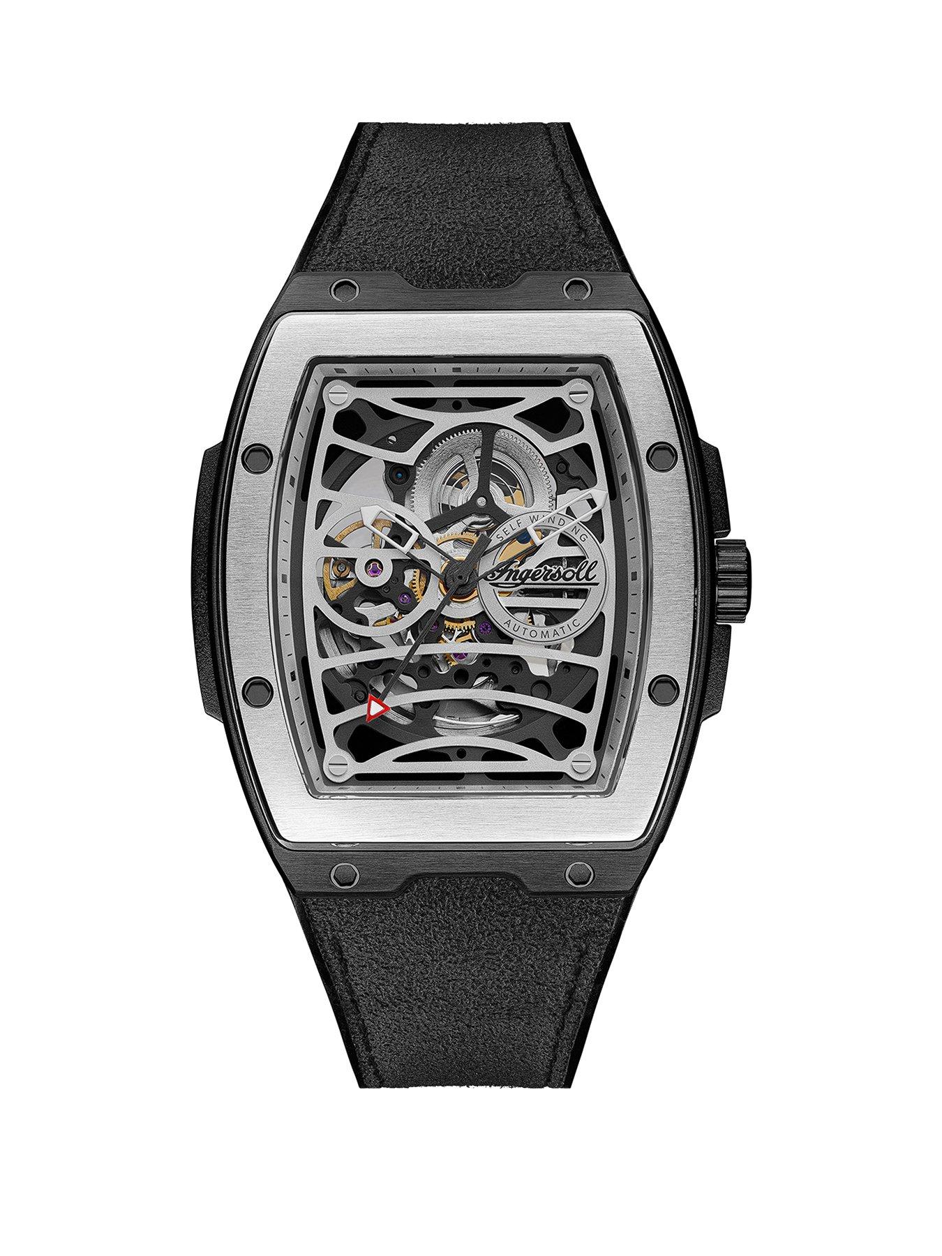 Product photograph of Ingersoll 1892 The Challenger Automatic Mens Watch Silver Dial And Black Pu Alcantara Strap from very.co.uk