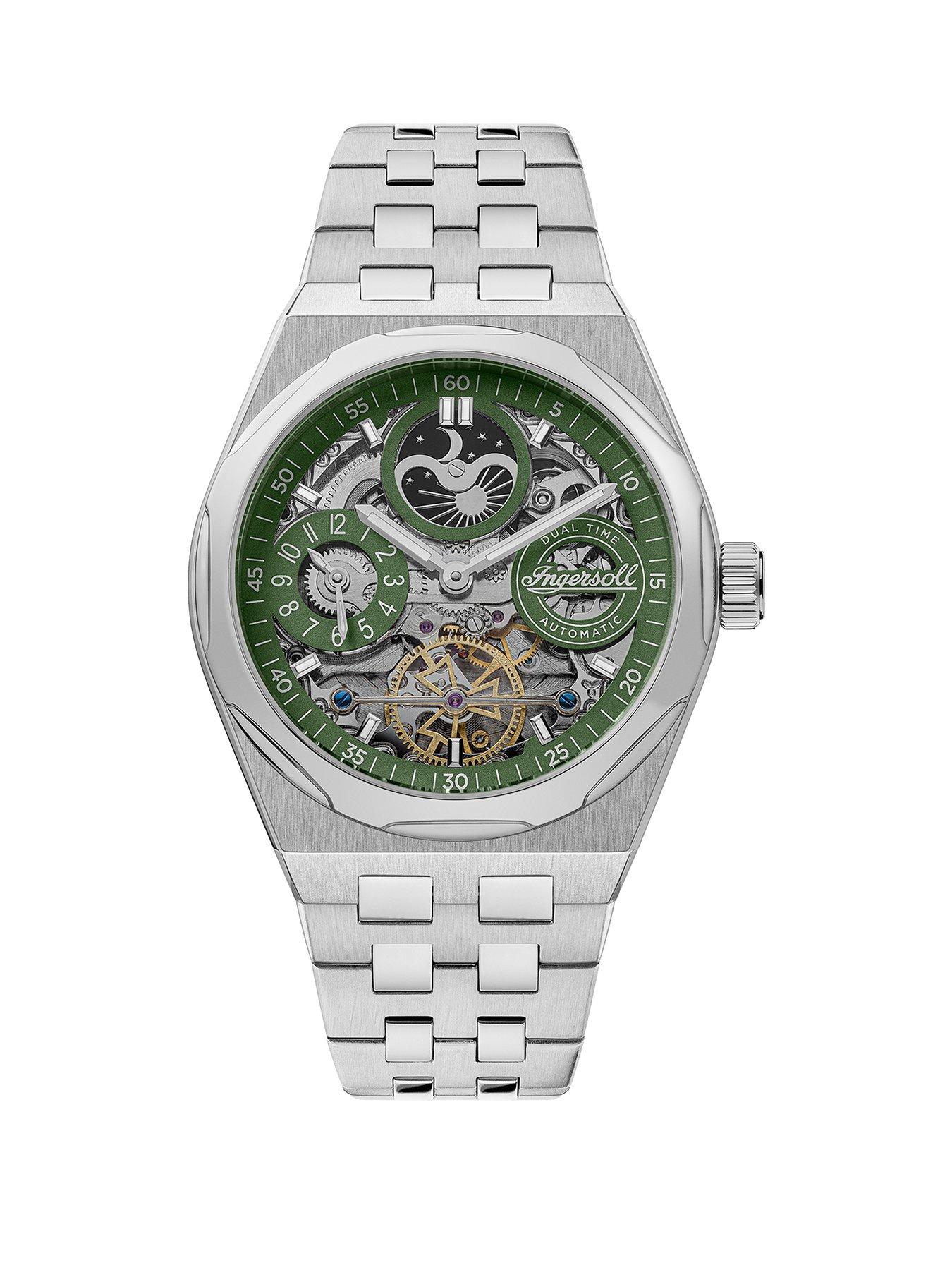 Product photograph of Ingersoll 1892 The Broadway Automatic Mens Watch Green Dial And Silver Bracelet from very.co.uk
