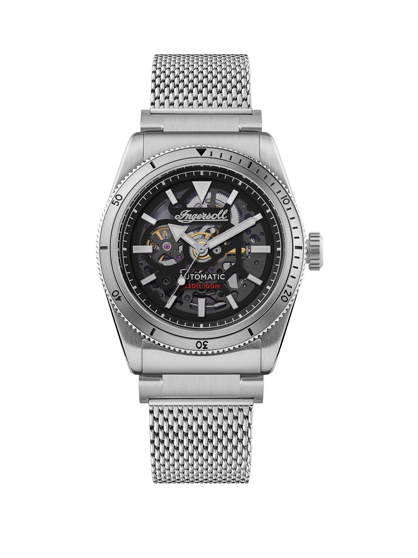 Product photograph of Ingersoll 1892 The Scovill Automatic Mens Watch Black Dial And Silver Stainless Steel Strap from very.co.uk