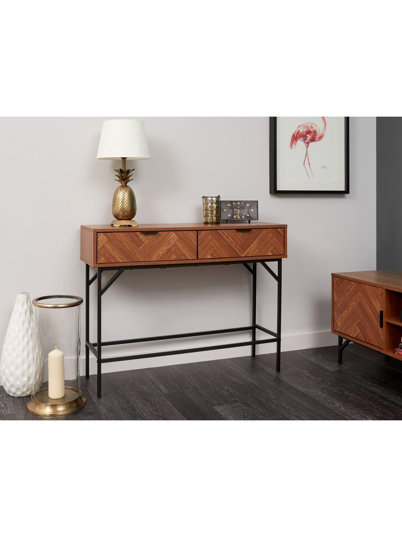Lloyd Pascal Chevron 2 Drawer Console Table With Metal Legs