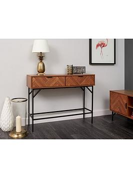 Product photograph of Lloyd Pascal Chevron 2 Drawer Console Table With Metal Legs from very.co.uk