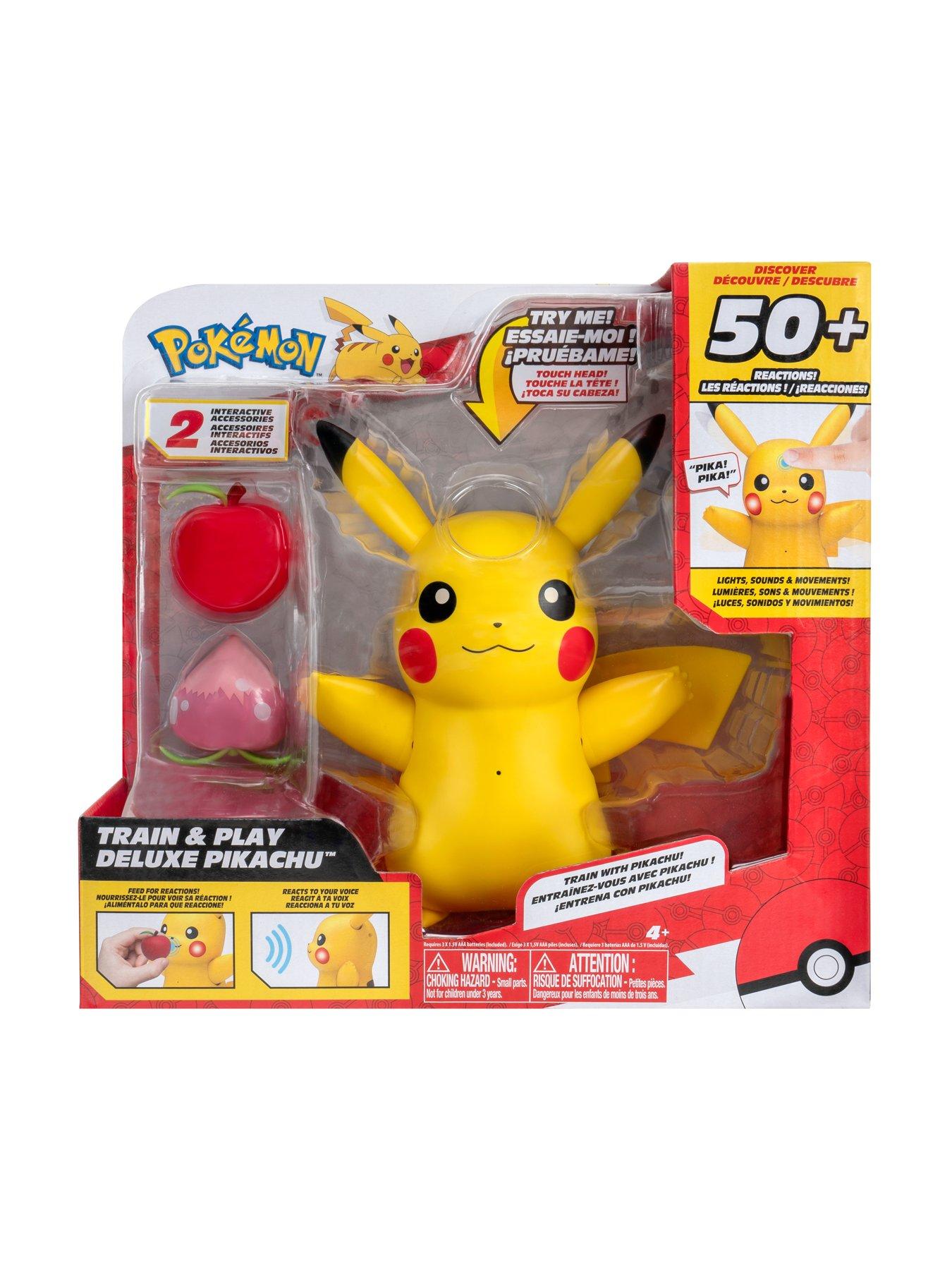 Pokemon Pokemon Train and Play Deluxe Pikachu 4.5 Inch Pikachu Figure with Lights Sounds and Moving Limbs plus Interactive Accessories Very