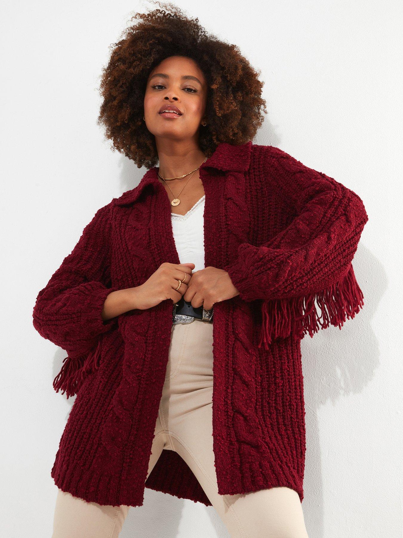 Joe Browns Fabulously Fringed Cardigan Berry Very