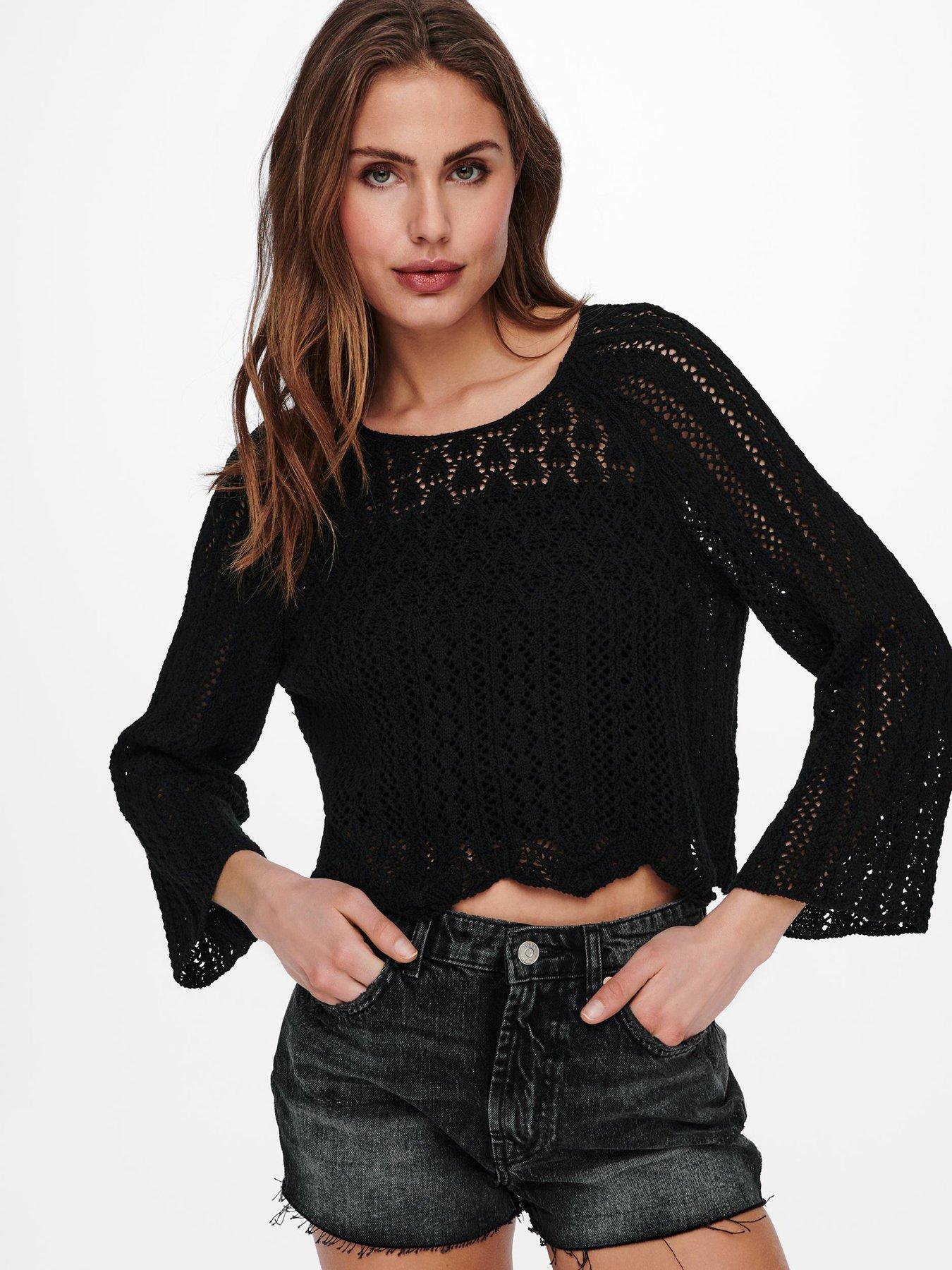 Only Nola 3/4 Pullover Knitted Top - Black | very.co.uk