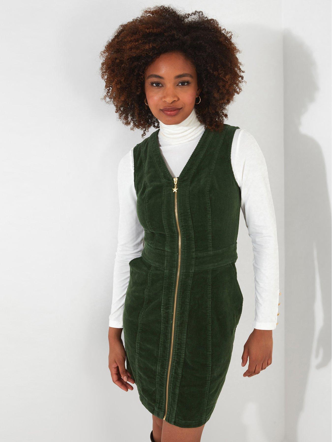 Pocket front zip up back corduroy pinafore outlet dress