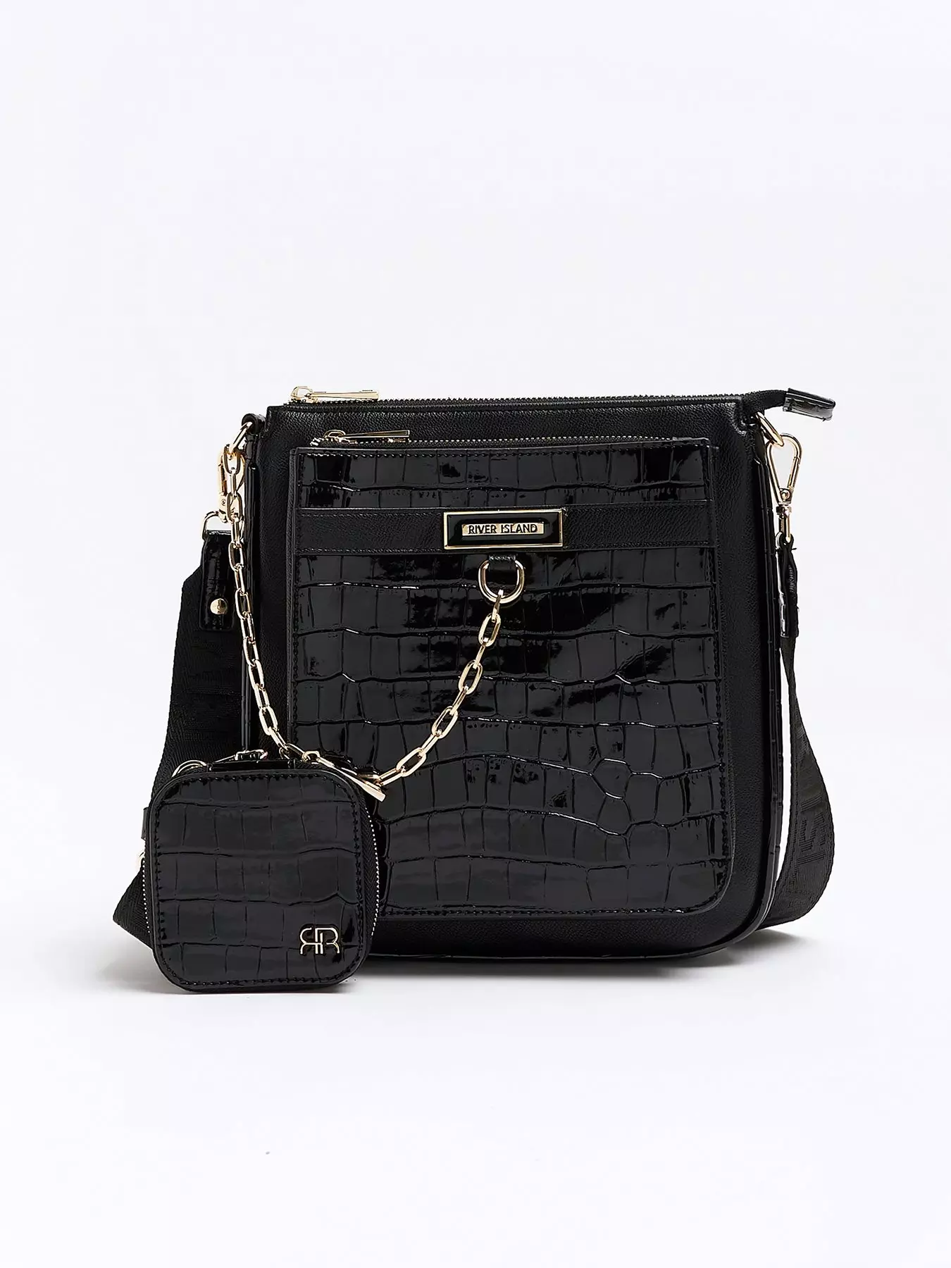 River Island double pouchette crossbody bag in black