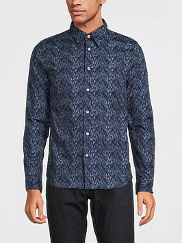 ps paul smith floral print tailored fit shirt - navy