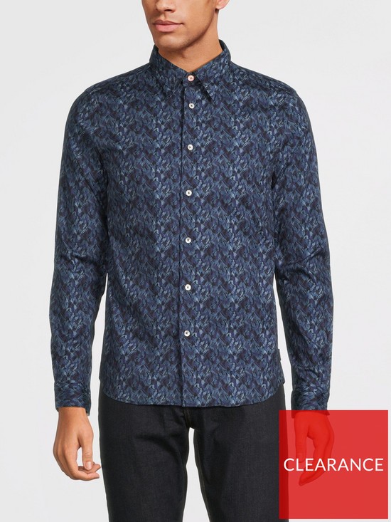 front image of ps-paul-smith-floral-printnbsptailored-fitnbspshirt-navy