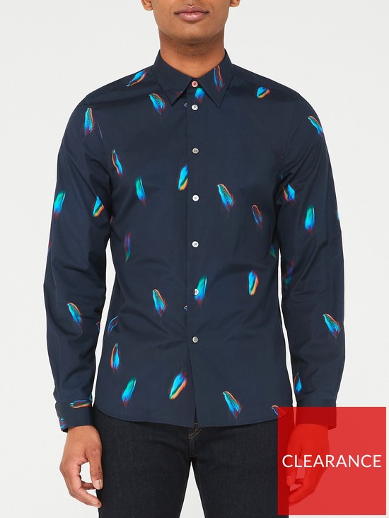 front image of ps-paul-smith-tailored-feather-print-shirt-navy