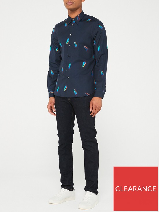 stillFront image of ps-paul-smith-tailored-feather-print-shirt-navy