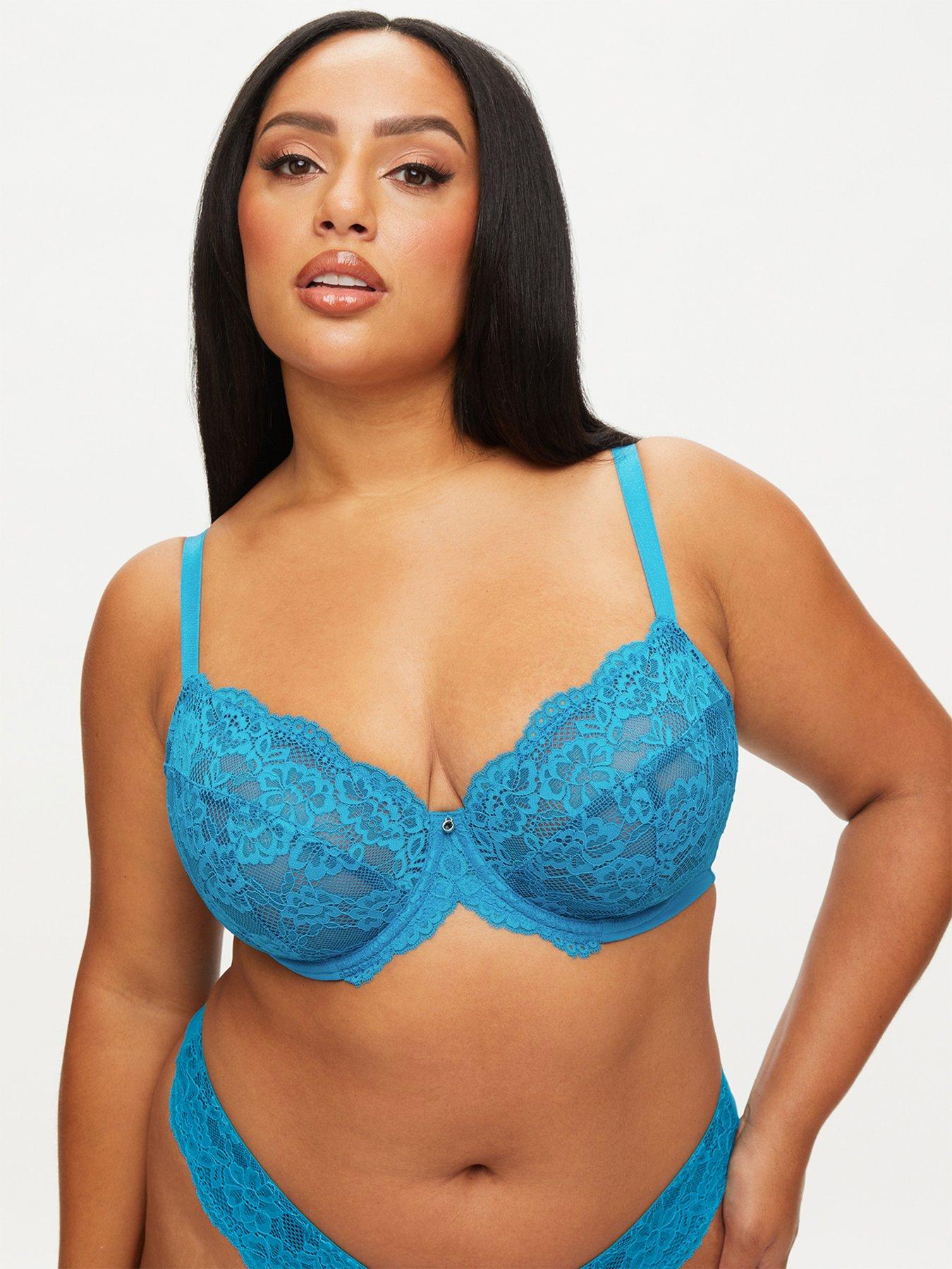 Plus Size 38J Turquoise Sequin Bra with Beaded Floral Design